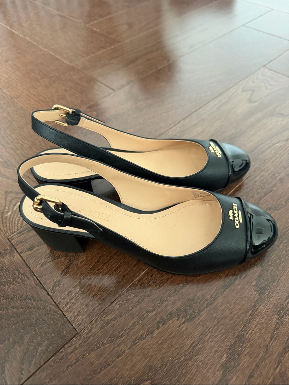 COACH Black Slingback Patent Cap-Toe Pumps - Picture 4 of 4